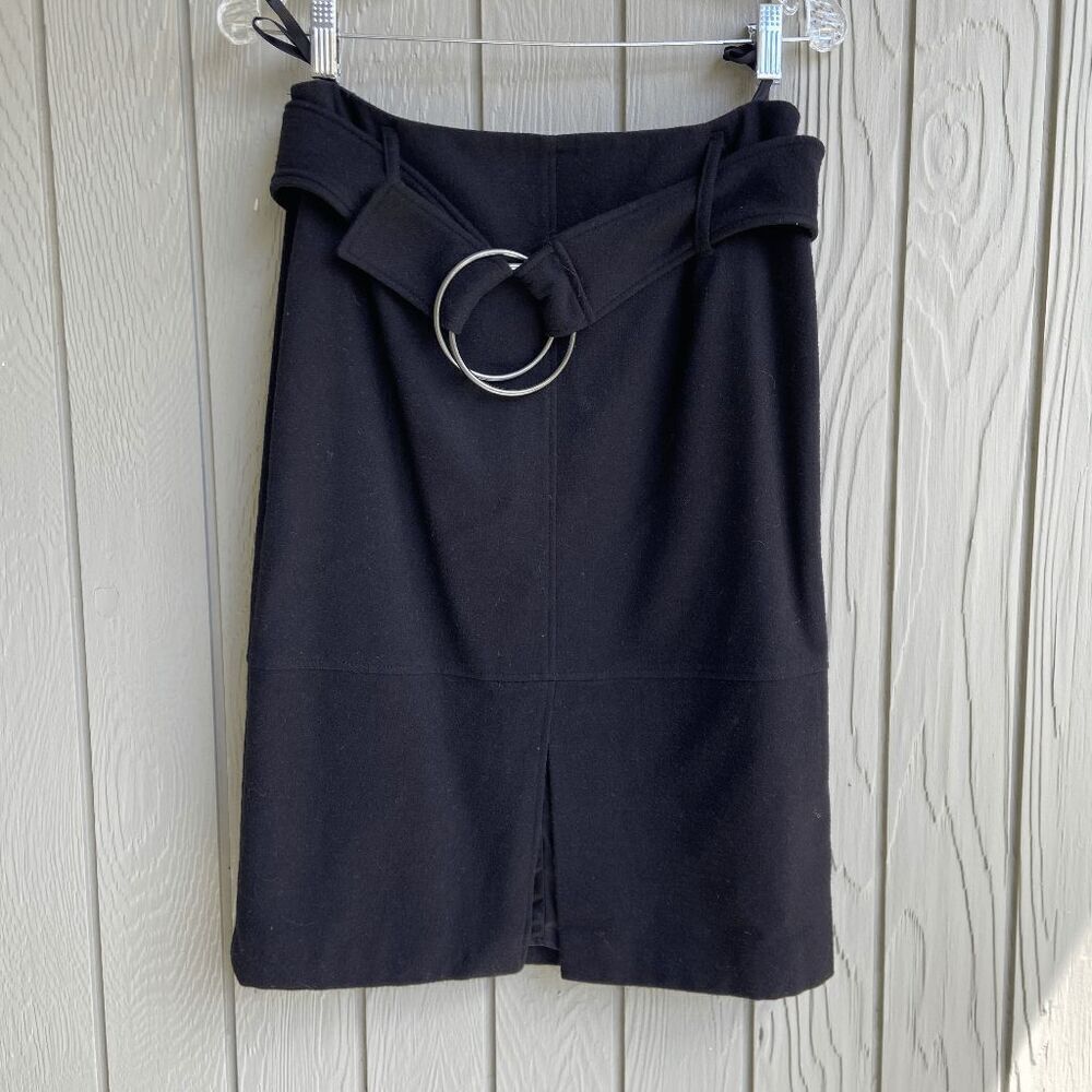 Betty Barclay Black Wool Pencil Skirt with Ring Belt, Size 6-8